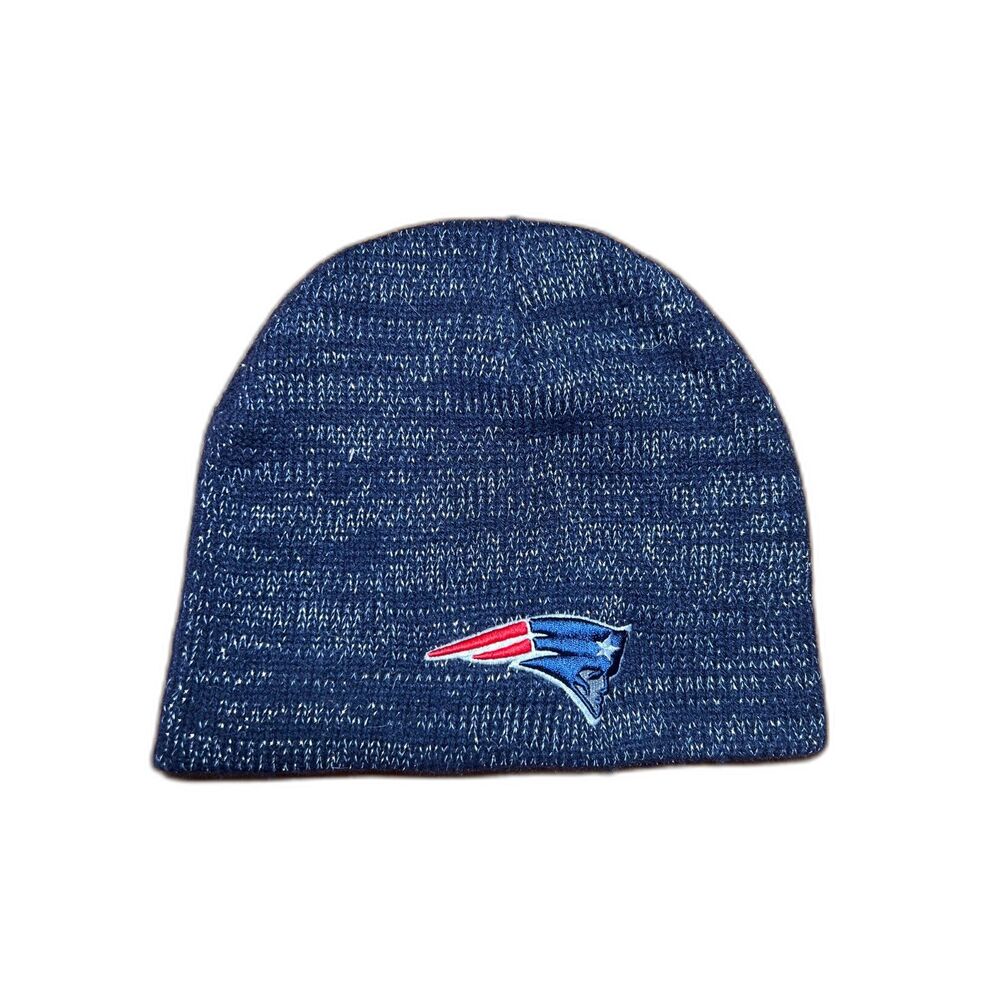 NFL Team Logo New England Patriots Winter Knit Beanie No Cuff Blue Silver